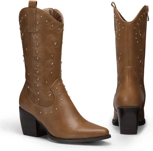 Miniatura 3 de DREAM PAIRS Women's Western Cowboy boots Mid Calf Cowgirl boot Pull-on