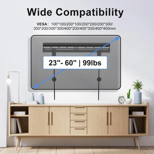 Miniatura 4 de Suptek - Soporte de pared para TV sin tachuelas para la mayoría de televisores de 23 a 60 pulgadas hasta 99 lb, soporte de perfil bajo sin taladro