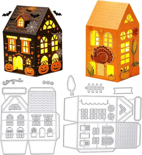 GLOBLELAND - Troqueles de corte de casa 3D, troquelados de casa de vacaciones, plantilla de plantillas de metal para manualidades, troqueles de