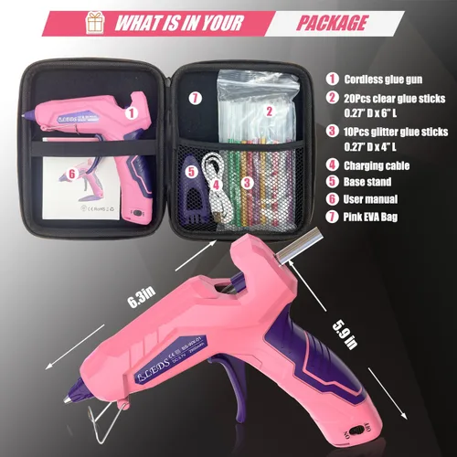 Miniatura 2 de BLEDS Pistola de pegamento caliente inalámbrica, kit de mini pistola de pegamento de precalentamiento rápido con 30 barras de pegamento y estuche