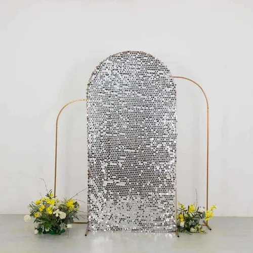 Miniatura 16 de Efavormart - Funda para telón de fondo de lentejuelas color plateado brillante para arco de boda con parte superior redonda, de una cara, 5 pies