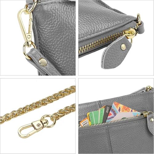 Miniatura 6 de Uromee Cartera de mano para mujer, de piel auténtica, con cadena de hombro desmontable