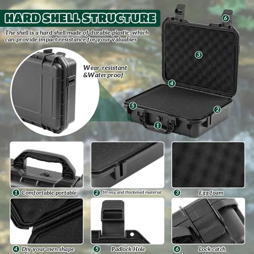 Miniatura 3 de Relaxweex 1 funda rígida impermeable de 8.5 x 6.5 x 3.7 pulgadas con inserto de espuma personalizable para bricolaje, funda protectora portátil