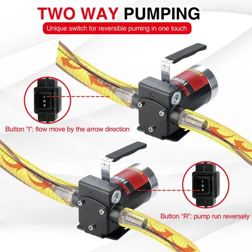 Miniatura 5 de TOPWAY Kit de bomba de combustible de gasolina de 110 V, bomba de transferencia de aceite autocebante con mango, bombeo reversible, protección