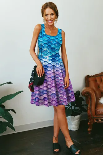Miniatura 54 de uideazone - Vestido de mujer sin mangas cuello redondo de verano, para playa, casual, Midi línea A.
