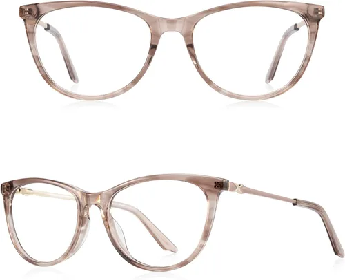 Miniatura 2 de Gafas de lectura de ojo de gato para mujer, lectores de bloqueo de luz azul, montura de acetato y bisagra de resorte Champán
