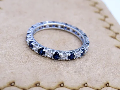 Miniatura 4 de Dazzlingrock Collection 2.3mm Each Alternate Round Blue Sapphire & White Diamond Eternity Wedding Anniversary Ring Band for Her in Gold