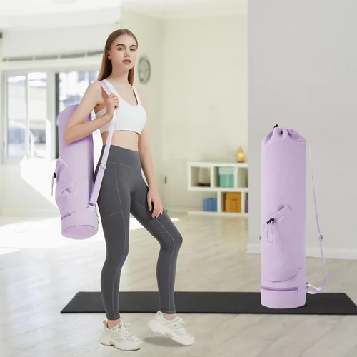 Miniatura 6 de sportsnew Bolsa para esterilla de yoga con bolsillo para botella de agua y bolsillo inferior para artículos mojados, bolsa de transporte para Púrpura
