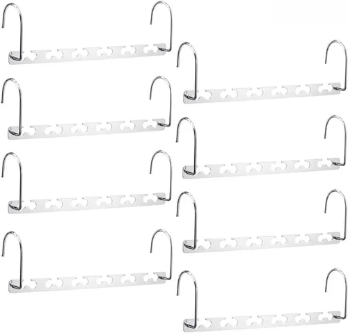 Meetu - Perchas de ahorro de espacio multi funcionales para ropa de acero inoxidable, 6 x 2 ranuras para colgar en cascada, gancho actualizado,