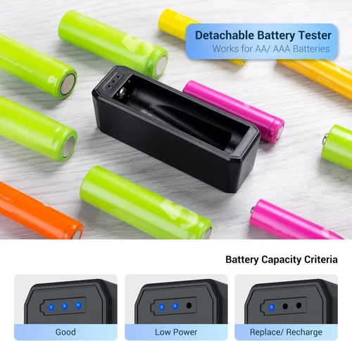 Miniatura 3 de JJC Estuche rígido de batería AA AAA con comprobador, organizador de almacenamiento de batería de 34 ranuras para 20 pilas AA y 14 AAA, contenedor