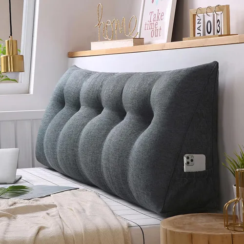 Miniatura 12 de Almohada triangular grande para cabecero de lectura, almohada de lino y algodón para sofá cama, cojín de apoyo de posicionamiento con funda Rojo