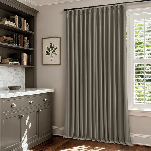 Miniatura 87 de Juego de 2 paneles de cortinas plisadas negras de 80 pulgadas para sala de estar, cortinas plisadas de lino con forro de 80 pulgadas de largo, 100%