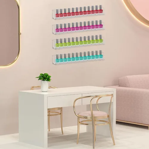 Miniatura 2 de Cerpourt Paquete de 4 estantes para esmalte de uñas, estante montado en la pared, organizador de esmalte de uñas acrílico transparente, estante