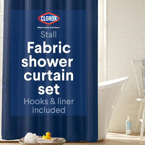 Miniatura 15 de CLOROX Cortina de ducha para baño con juego de forro de PEVA impermeable y liviano, tamaño estándar para baño, con imanes con peso y 12 ganchos