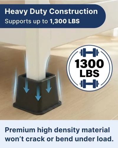 Miniatura 3 de Elevadores de cama – Esenciales para dormitorio – Elevadores de muebles ajustables de 3 y 5 pulgadas u 8 pulgadas combinados – Resistente