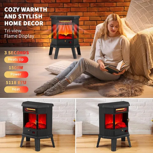 Miniatura 4 de Calentador de Chimenea Eléctrica de 22 pulgadas Chimenea Independiente Estufa Chimenea Infrarroja RealSmart con Efecto de Llama 3D, Control Remoto