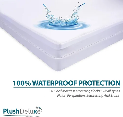 Miniatura 5 de Funda de colchón PlushDeluxe Premium 100% impermeable, hipoalergénica, sin vinilo, superficie de algodón con bucles suave y transpirable.