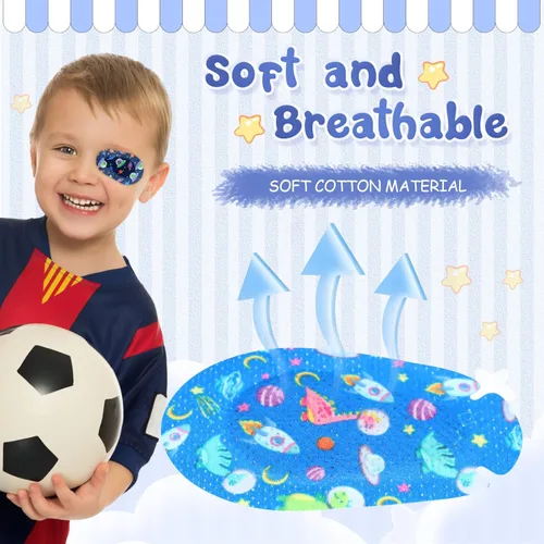 Miniatura 6 de Copkim 40 piezas de parches adhesivos para ojos para niños, 20 estilos, transpirables, para niños, paquete grande, bloqueando la luz, vendajes