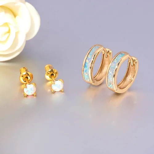Miniatura 174 de CiNily Aretes Huggie de ópalo con bisagras, chapados en oro, hipoalergénicos, pequeños aretes de aro para mujeres, adolescentes, niñas, hombres