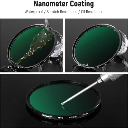 Miniatura 5 de NEEWER Kit de filtro ND fijo de 1.929 in ND1000 ND64 ND8 ND4 Juego de filtros de densidad neutra de doble cara de 30 capas Nano Recubrimientos/HD