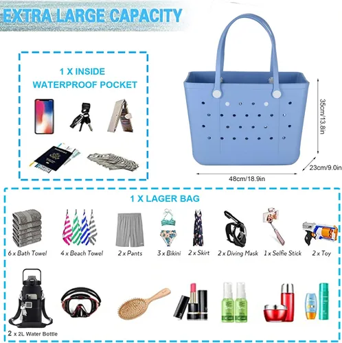 Miniatura 4 de Juyeesm X Large Beach Bag, Oversized Rubber Beach Bag, Washable Open Tote Bag Durable Tote Travel Bags