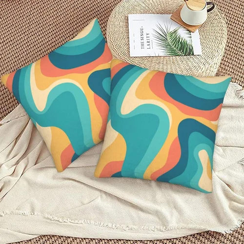 Miniatura 6 de Juego de 2 fundas de almohada bohemias de 18 x 18 pulgadas, fundas de almohada bohemias onduladas suaves con ondas de arco iris, fundas de cojín