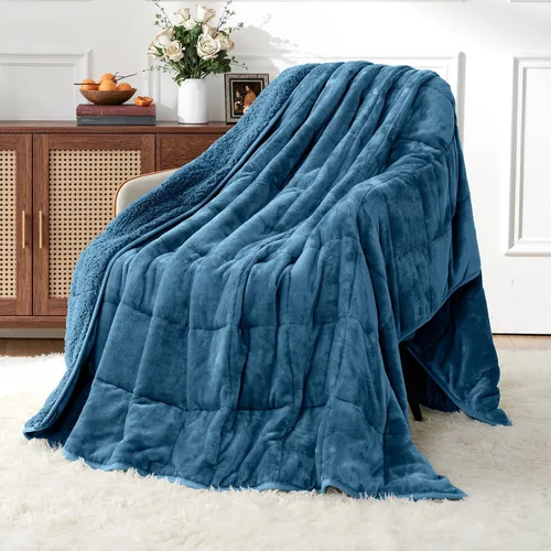 Miniatura 22 de Uttermara - Manta con peso de vellón sherpa de 15 libras para adultos, vellón ultrasuave y sherpa unicolor, manta de felpa acogedora de doble cara