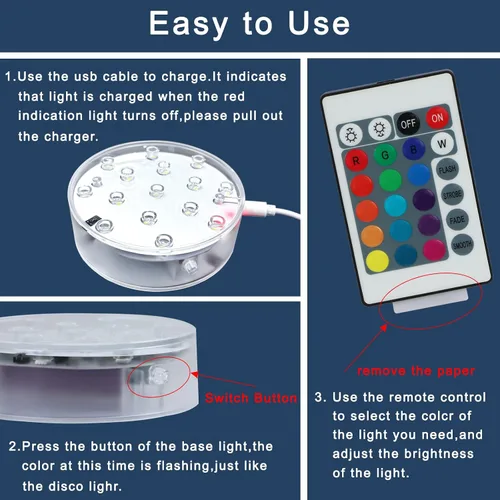 Miniatura 5 de LARDUX Base de luz LED recargable con control remoto, pantalla LED redonda de 4 pulgadas, pedestal, luz multicolor para jarrón, arte de cristal