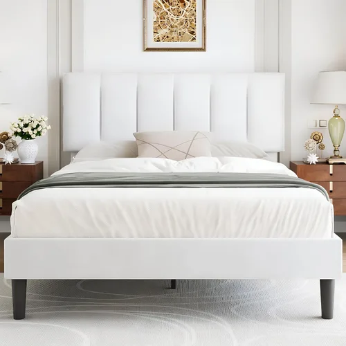 Miniatura 35 de VECELO - Base de cama tamaño individual con cabecera tapizada, plataforma con soporte de listones de madera de alta resistencia, no necesita somier