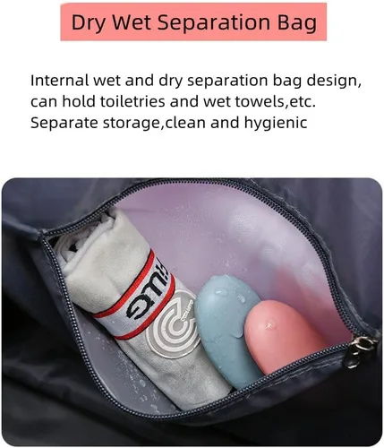 Miniatura 4 de Bolsa de equipaje plegable de doble capa, expandible, gran capacidad, separación seca y húmeda, bolsa de lona con ruedas, Rosado, Moda