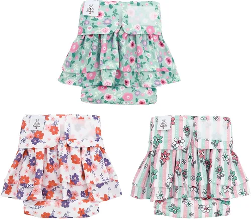 Miniatura 17 de CuteBone Pañales para perras con faldas, paquete de 3 vestidos reutilizables para cachorros, pantalones para el período de ciclo de calor