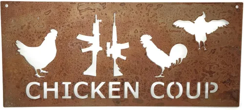 Miniatura 41 de Cartel de metal de cruce de pollo, 12.0 in de alto (amarillo oscuro, cruzado)