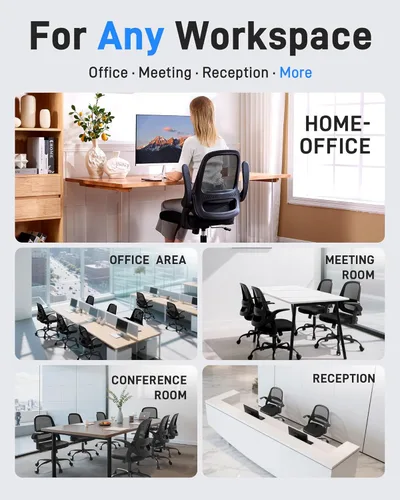 Miniatura 5 de Silla de oficina ergonómica de malla para oficina en casa, brazos abatibles, respaldo de malla transpirable y cojín de asiento grueso, silla de Gris