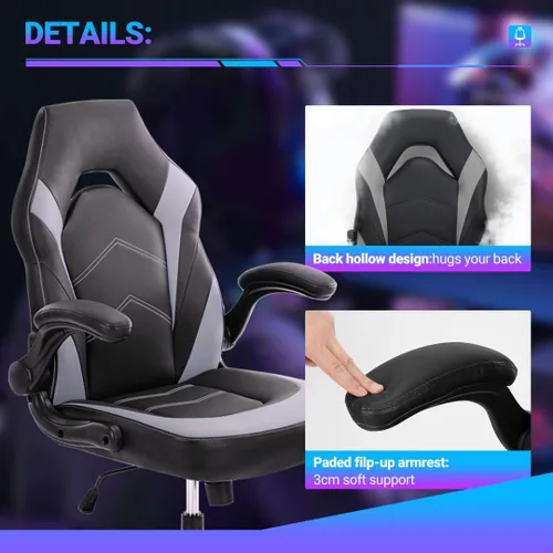 Miniatura 4 de Silla ergonómica resistente para videojuegos, para oficina en casa, con soporte lumbar, respaldo ajustable, reposabrazos abatible y ruedas