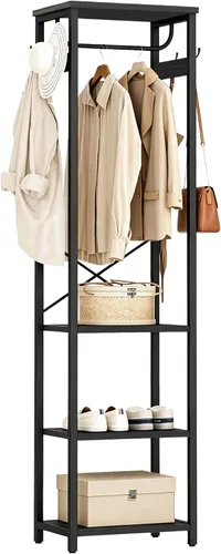 Miniatura 9 de Perchero con 3 estantes y 4 ganchos, soporte de ropa de 71 pulgadas de alto para colgar ropa, barra colgante para dormitorio, pasillo, entrada