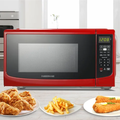 Miniatura 6 de Farberware Horno microondas de encimera de 0.7 pies cúbicos, 700 vatios de potencia, configuración de cocción automática, descongelación, fácil Rojo