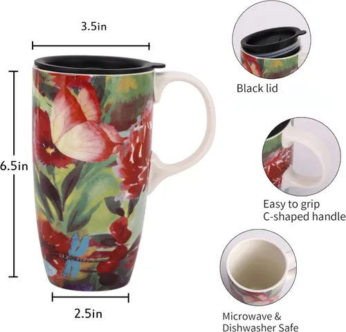 Miniatura 8 de DUSVALLY Taza de café de viaje de cerámica de 17 onzas con tapa, apta para microondas y lavavajillas, taza reutilizable para café con leche o té