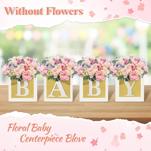 Miniatura 5 de 4 Piezas Cajas de Flores para Baby Shower Centros de Mesa Decoración Dorada Bloque de Bebé Soporte Floral Centro de Mesa Baby In Bloom Revelación