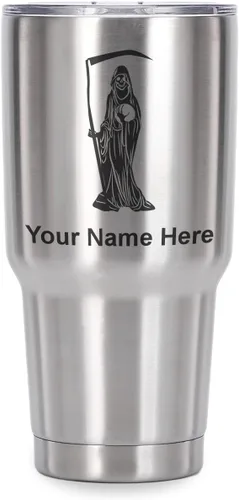 Miniatura 22 de LaserGram Vaso aislado al vacío de 20 onzas, Santa Muerte, grabado personalizado incluido (negro)
