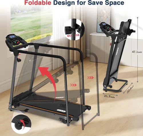 Miniatura 6 de Redliro Treadmill for Seniors with Long Handrails - Foldable Walking Treadmill for Home Small, 300 lbs Capacity, 0-2% Incline, Auto Lube, Mute &