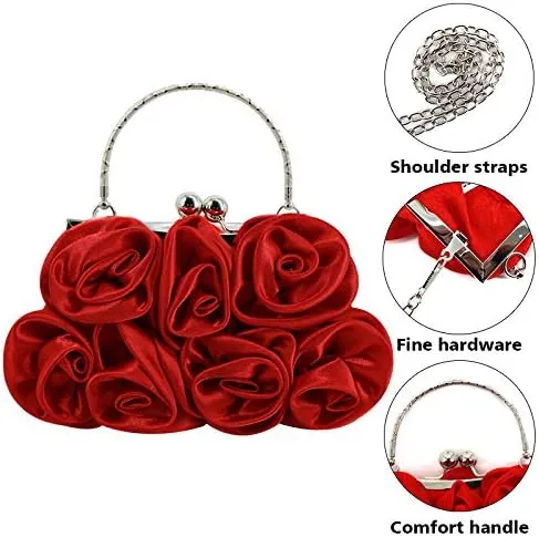 Miniatura 7 de Buddy - Bolso de mano de satén suave para mujer, con forma de rosa, para boda, fiesta