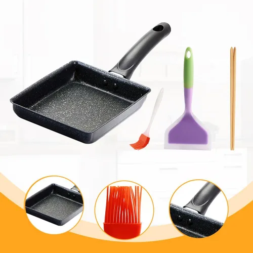 Miniatura 6 de LOQJSS Tamagoyaki - Sartén antiadherente japonesa para tortilla, sartén rectangular de hierro fundido, sartén pequeña, cacerolas para huevos