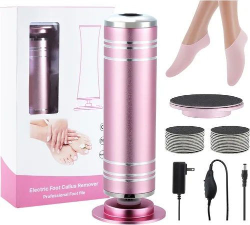 Miniatura 8 de VOCOSTE Removedor eléctrico de callos de 1200RPM para pies, 2 discos de molienda reemplazables, 60 discos de papel de lija, 1 calcetín hidratante