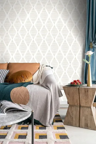 Miniatura 5 de Papel tapiz moderno de rayas para despegar y pegar, papel de contacto beige y blanco, 17.7 x 393 pulgadas, papel tapiz geométrico autoadhesivo