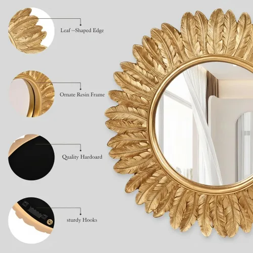 Miniatura 4 de ZOROSY Espejo de pared redondo dorado de 12 pulgadas, espejo decorativo de pared pequeño, espejo bohemio para decoración de pared para tocador, sala