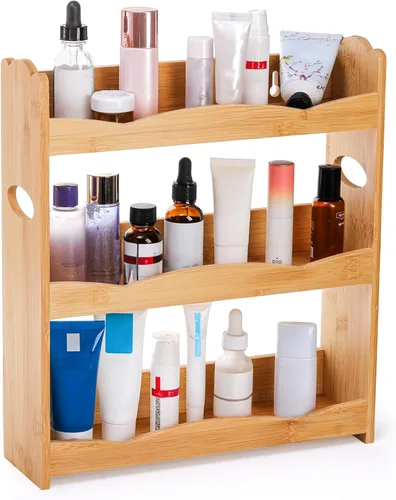 Miniatura 4 de Jucoan Estante de especias de bambú de 3 niveles para encimera, soporte de especias montado en la pared, estante organizador de frascos, estante