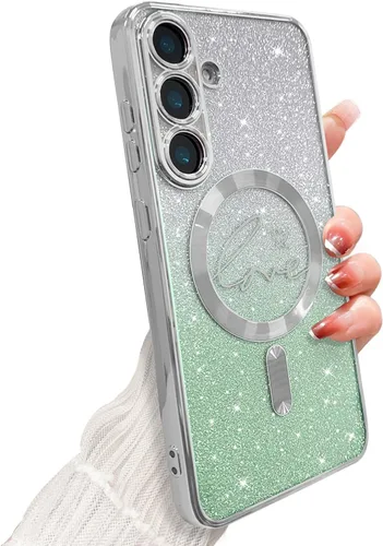 Miniatura 8 de ZONRW - Funda para Samsung Galaxy S22 Ultra magnética, para mujeres y niñas, cubierta trasera suave, lujosa, con corazón de amor, bling, degradado
