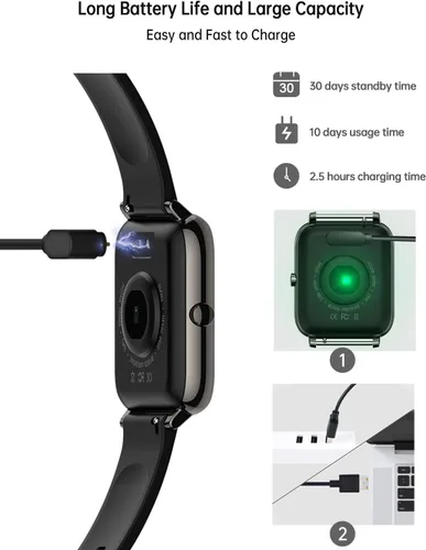 Miniatura 7 de Popglory Reloj inteligente, reloj inteligente con presión arterial, monitor de oxígeno en sangre, monitor de actividad física con monitor de Negro