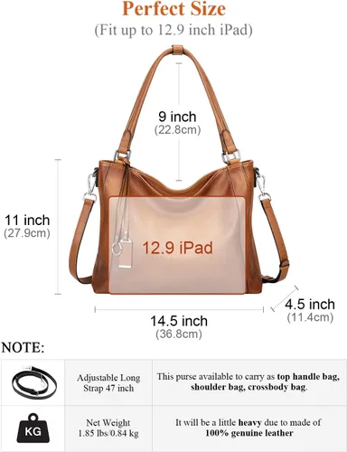 Miniatura 6 de Over Earth Bolsos de cuero suave para mujer, bolso de hombro tipo hobo grande