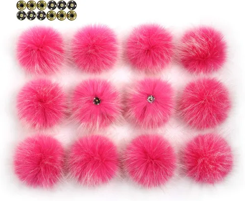 Miniatura 26 de 12 piezas de accesorios para sombreros de tejer, bola de pompón de piel sintética con botón de presión